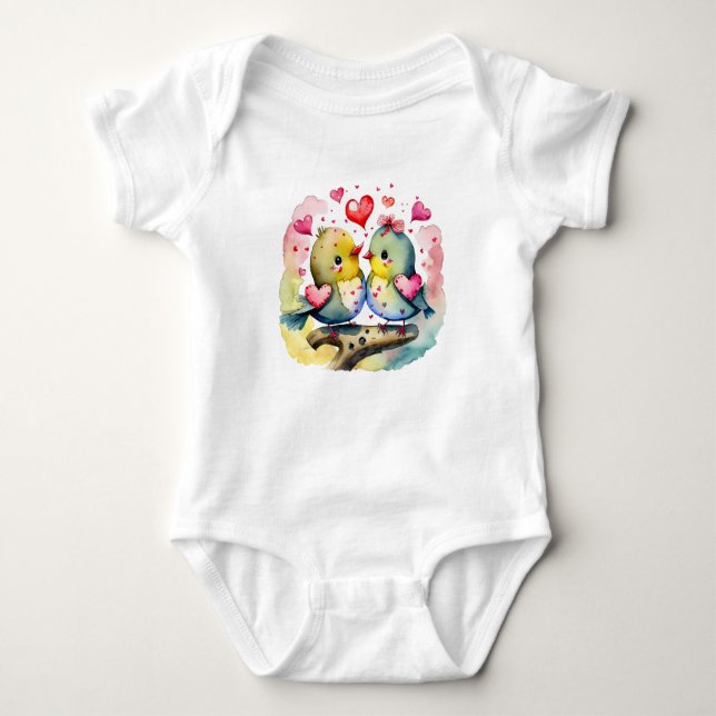 Två Cute Birds i Kärlek T Shirt (Framsida)