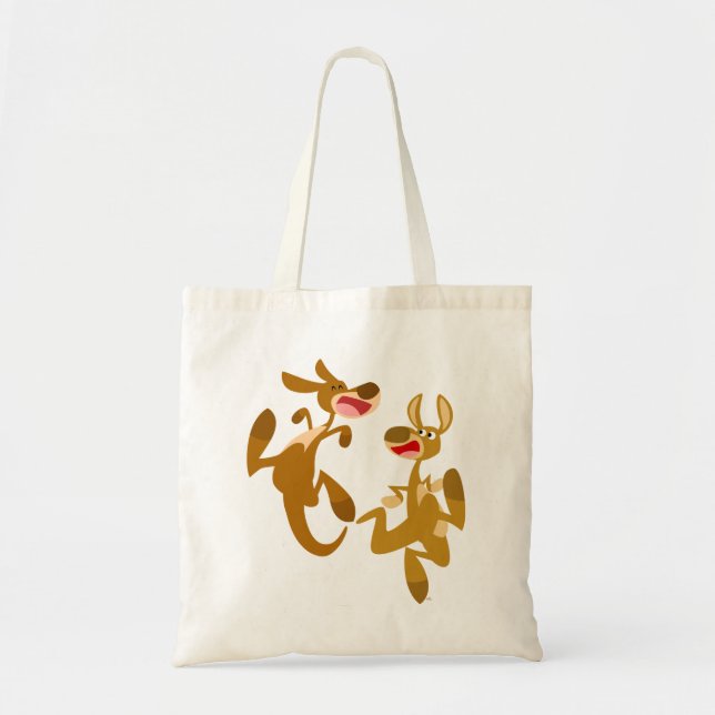 Två Cute Bouncy Tecknad Kangaroos Tygkasse (Framsidan)