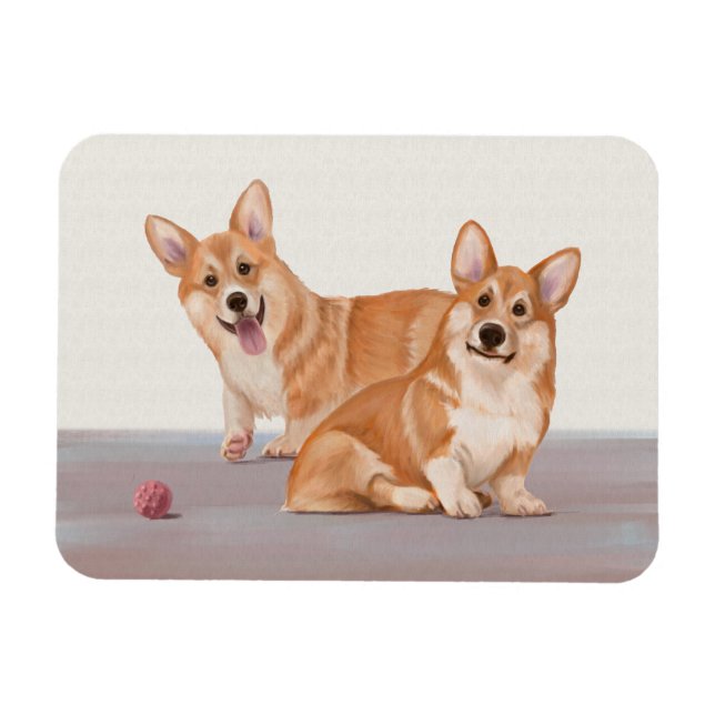 Två Cute Corgis Magnet (Horisontell)