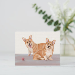 Två Cute Corgis Vykort