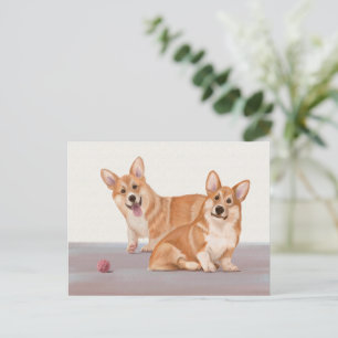 Två Cute Corgis Vykort