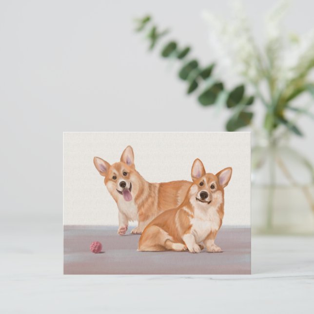Två Cute Corgis Vykort (Stående Fram)