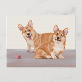 Två Cute Corgis Vykort