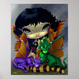 Två Cute Dragonlings ART PRINT Dragonlings-dragbös Poster