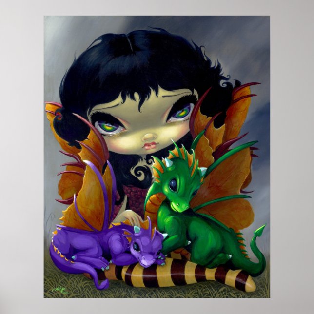 Två Cute Dragonlings ART PRINT Dragonlings-dragbös Poster (Framsidan)