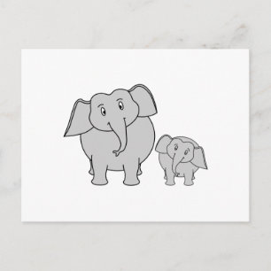 Två Cute Elephants. Tecknad. Vykort