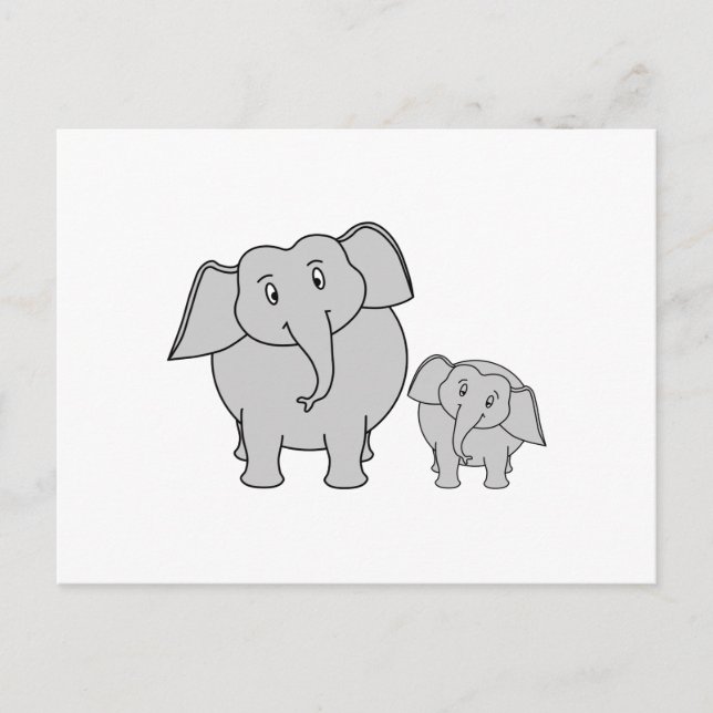 Två Cute Elephants. Tecknad. Vykort (Framsida)