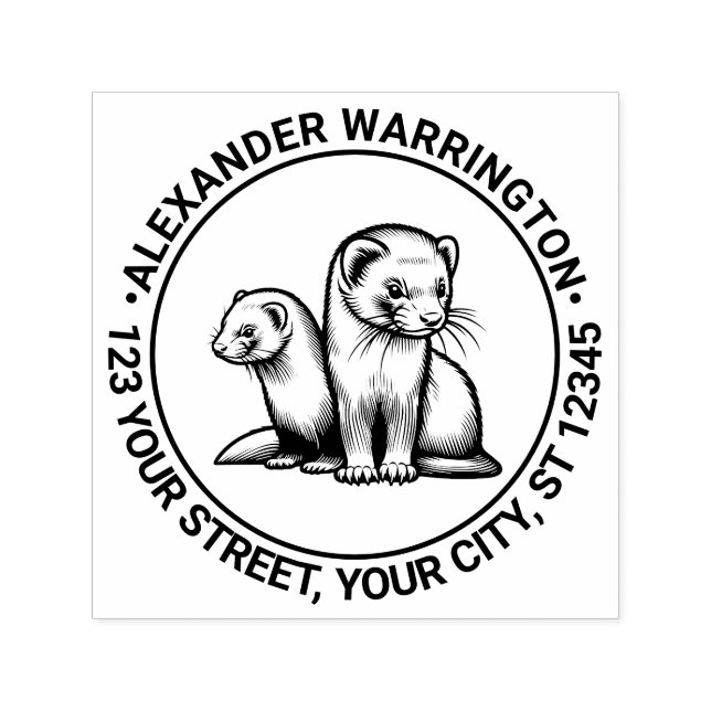 Två Cute Ferrets Namn Returadress Självfärgande Stämpel (Design)