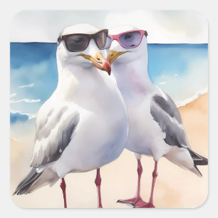Två Cute Fiskmås Inlove Fyrkantigt Klistermärke