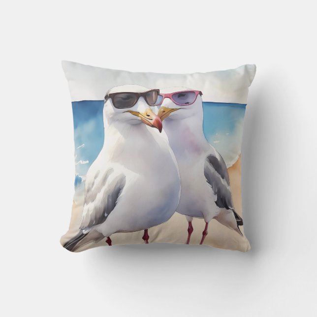 Två Cute Fiskmås Inlove Kudde (Framsida)