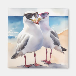 Två Cute Fiskmås Inlove Magnet