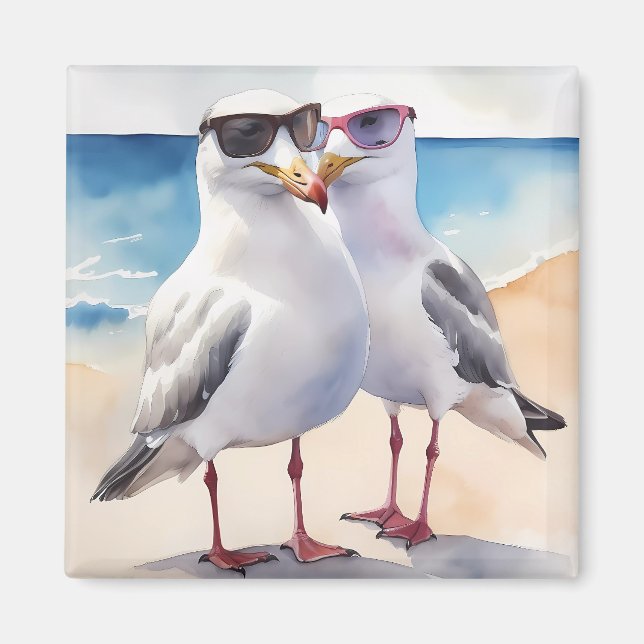 Två Cute Fiskmås Inlove Magnet (Framsidan)