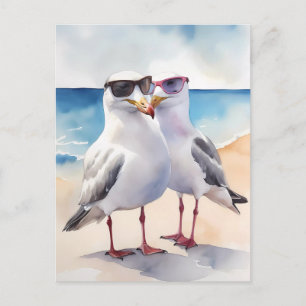 Två Cute Fiskmås Inlove Vykort