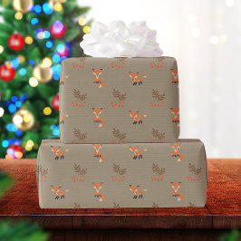 Två Cute Foxes Rustic Helgdag Presentpapper