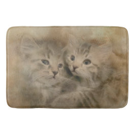 Två Cute-Grått-strimlade kattungar i vattenfärg Badrumsmatta