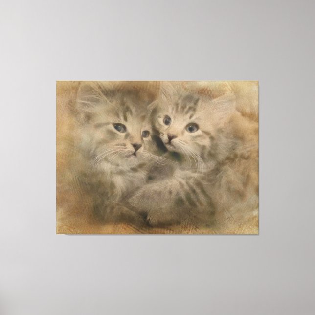 Två Cute Grått-strimlade kattungar i vattenfärg Canvastryck (Framsida)