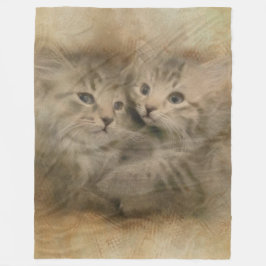 Två Cute-Grått-strimlade kattungar i vattenfärg Fleecefilt