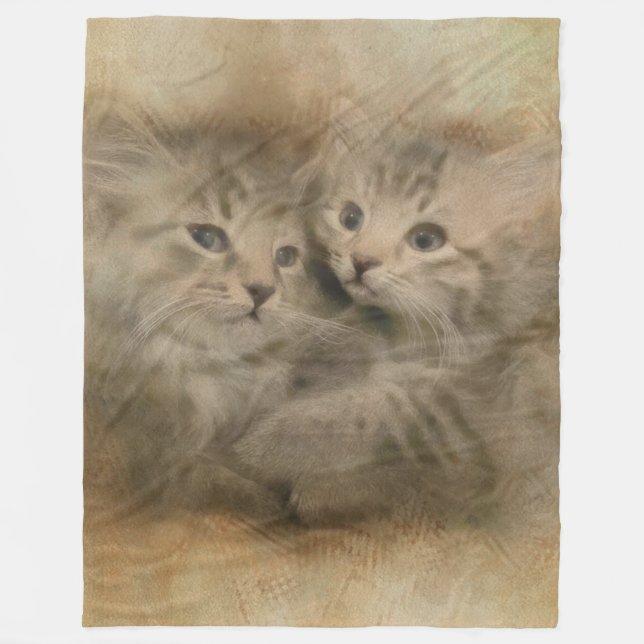 Två Cute-Grått-strimlade kattungar i vattenfärg Fleecefilt (Framsidan)