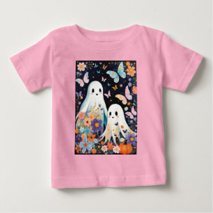 Två Cute Halloween Spöken med Butterflies-Blommigt T Shirt