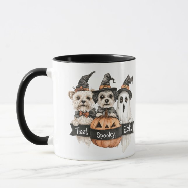 Två Cute Hundar och Ghost Halloween Mugg (Vänster)