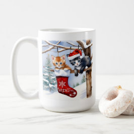 Två Cute Kittens julklapp och Santa Hat Kaffemugg