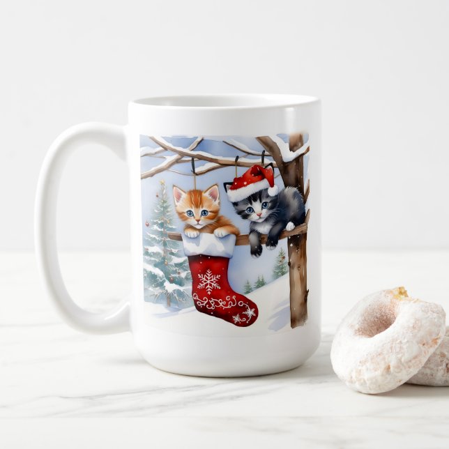 Två Cute Kittens julklapp och Santa Hat Kaffemugg (Med munk)