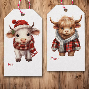 Två Cute-kor jul Presentetikett