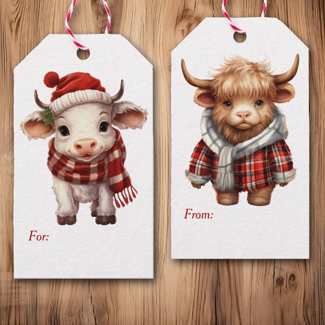 Två Cute-kor jul Presentetikett (Skapare uppladdad)