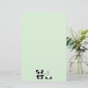 Två Cute Little Pandas på Grönten Brevpapper