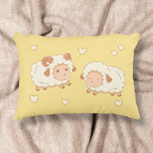 Två Cute Little Sheep Mönster på Gulten Prydnadskudde