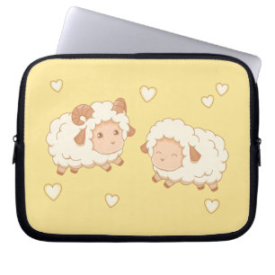 Två Cute Little Sheep Ram Ewe på Gulten Laptop Fodral