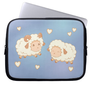 Två Cute Little Shep Ram Ewe på Blue Laptop Fodral