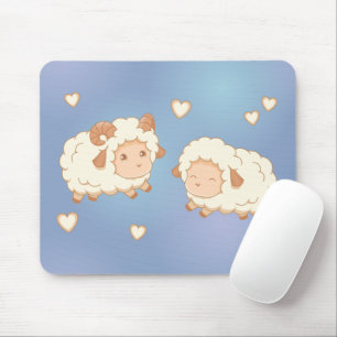 Två Cute Little Shep Ram Ewe på Blue Musmatta
