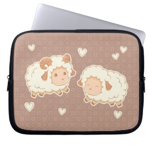 Två Cute Little Shep Ram Ewe på Brown Laptop Fodral
