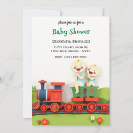 Två Cute Lycklig-barn på Tåg-babyvykortet Inbjudningar