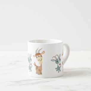 Två Cute Lycklig Tecknad Goats Espresso Mugg Espressomugg