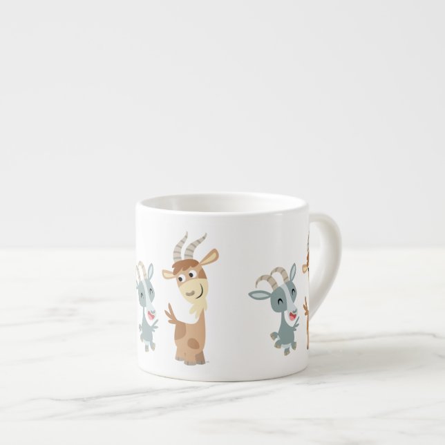 Två Cute Lycklig Tecknad Goats Espresso Mugg Espressomugg (Framsida höger)