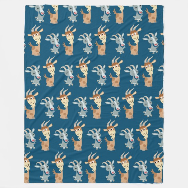 Två Cute Lycklig Tecknad Goats Fleece Blanket (Framsidan)