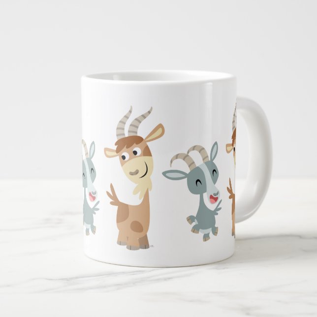 Två Cute Lycklig Tecknad Goats Jumbo Mugg (Framsida höger)