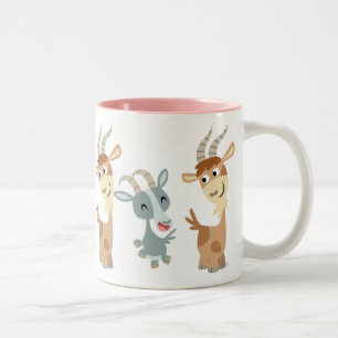 Två Cute Lycklig Tecknad Goats Mugg