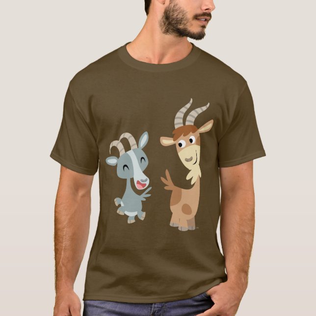 Två Cute Lycklig Tecknad Goats T-Shirt (Framsida)
