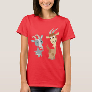 Två Cute Lycklig Tecknad Goats Women T-Shirt