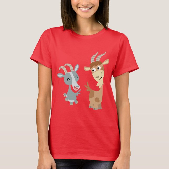 Två Cute Lycklig Tecknad Goats Women T-Shirt (Framsida)