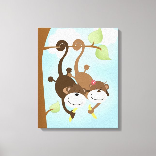 Två Cute Monkey Canvas Art Skriv ut (Framsida)