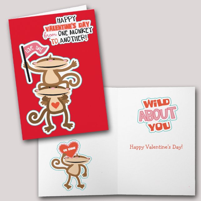 Två Cute Monkey Valentine Helgkort (Skapare uppladdad)