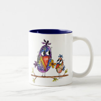 Två Cute- och Whimsialfåglar Två-Tonad Mugg