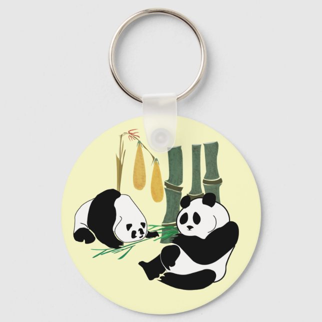 Två Cute Pandas äter bamboo i tropiska skogar Nyckelring (Framsida)