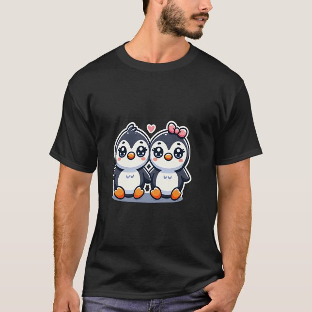 Två Cute Penguin Friends Holding Händer T Shirt (Framsida)
