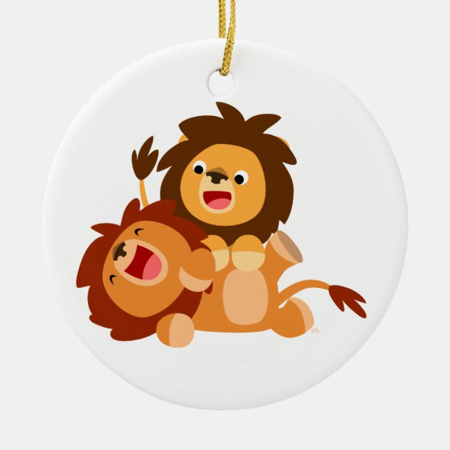 Två Cute Playful Tecknad Lejon Ornament (Framsidan)