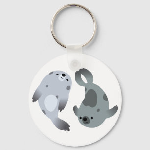 Två Cute Playof Tecknad Harp Sälar Keychain Nyckelring